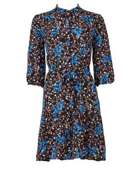 SALONI Black Long-Sleeve Floral Mini Dress with Blue and Pink Print
